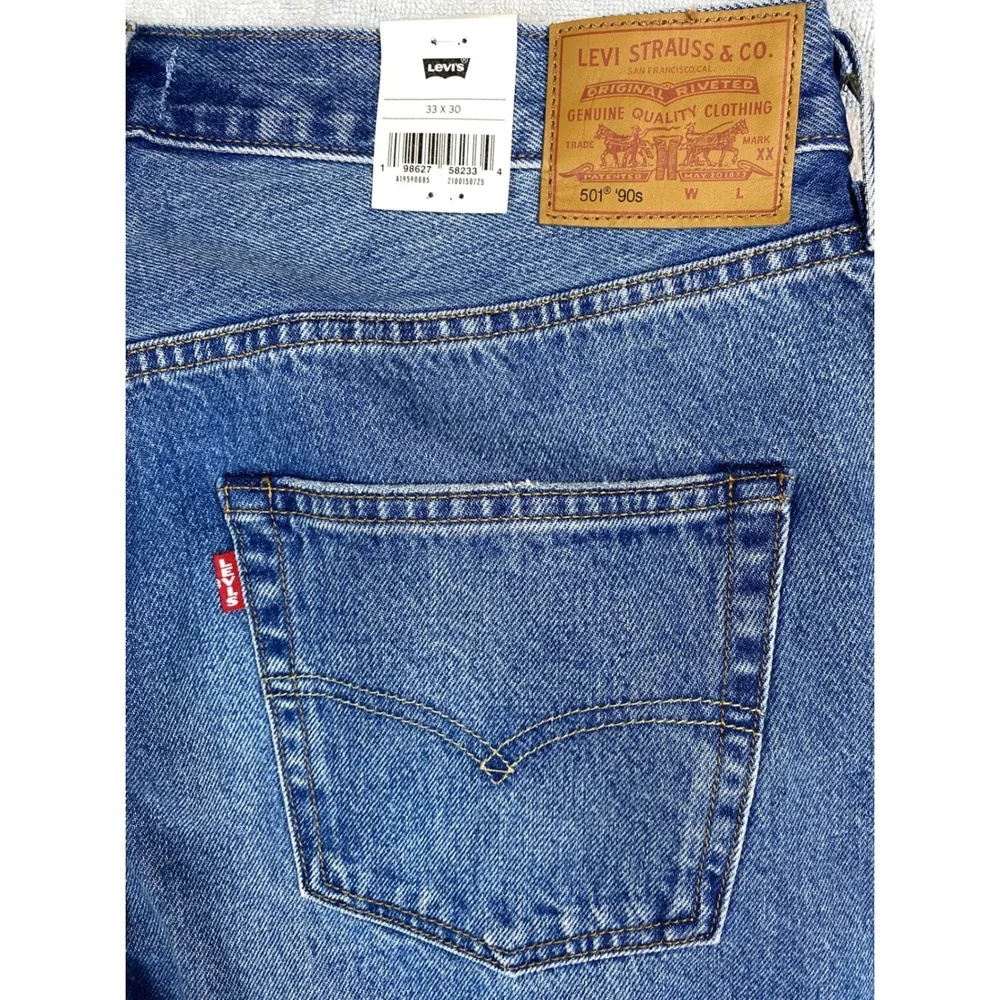 Levis 501 90s‎ Selvedge Denim Jeans Medium Wash Distressed A19590085 33x30